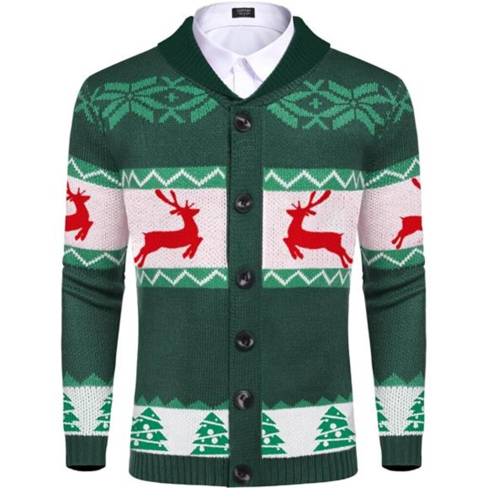 New Men's Christmas Cardigans Ugly Xmas Sweaters Reindeer Snowflake Shawl